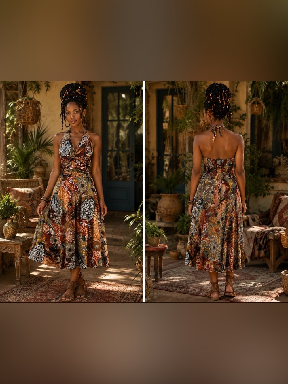 Vintage Studio 1940 Y2K Ikat Halter Dress Size 8 - Picture 9 of 9
